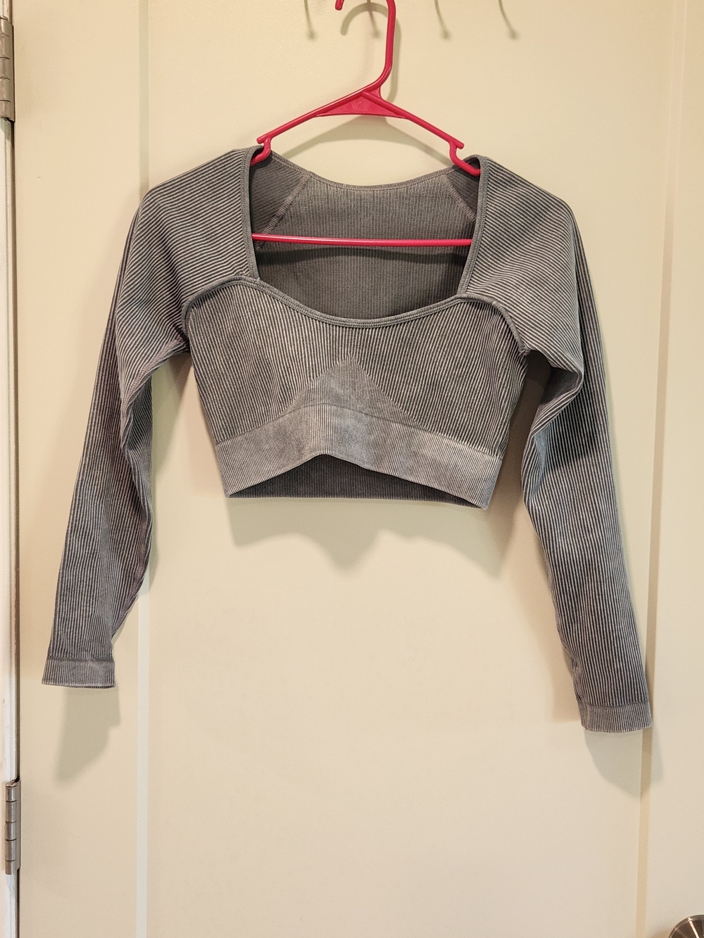 Gray Ribbed Long Sleeve Crop Top Sport Sculpt - Women